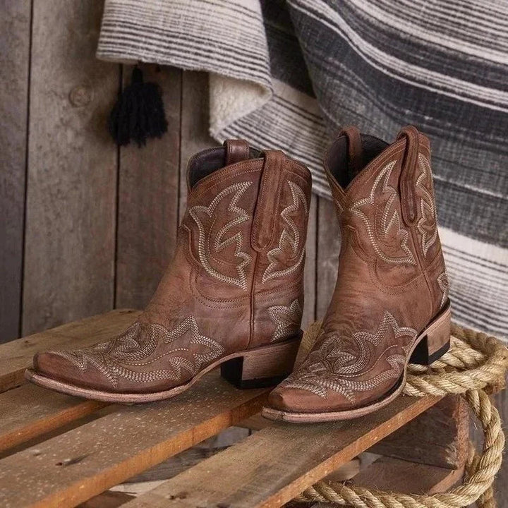 Leather Cowboy Boots with Embroidered Details
