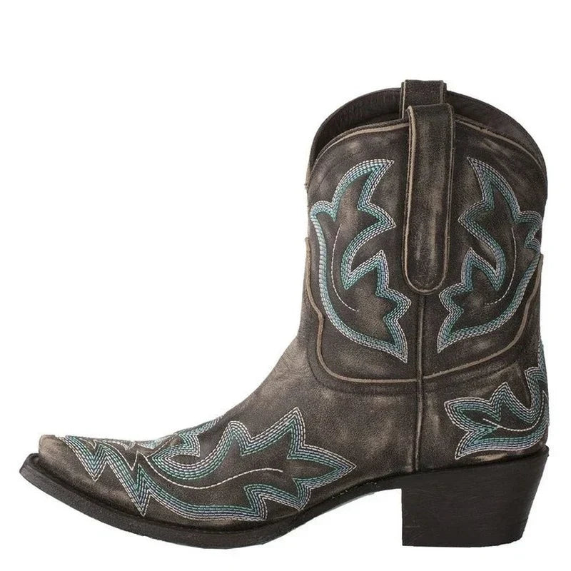 Leather Cowboy Boots with Embroidered Details