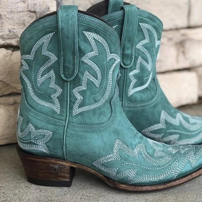 Leather Cowboy Boots with Embroidered Details