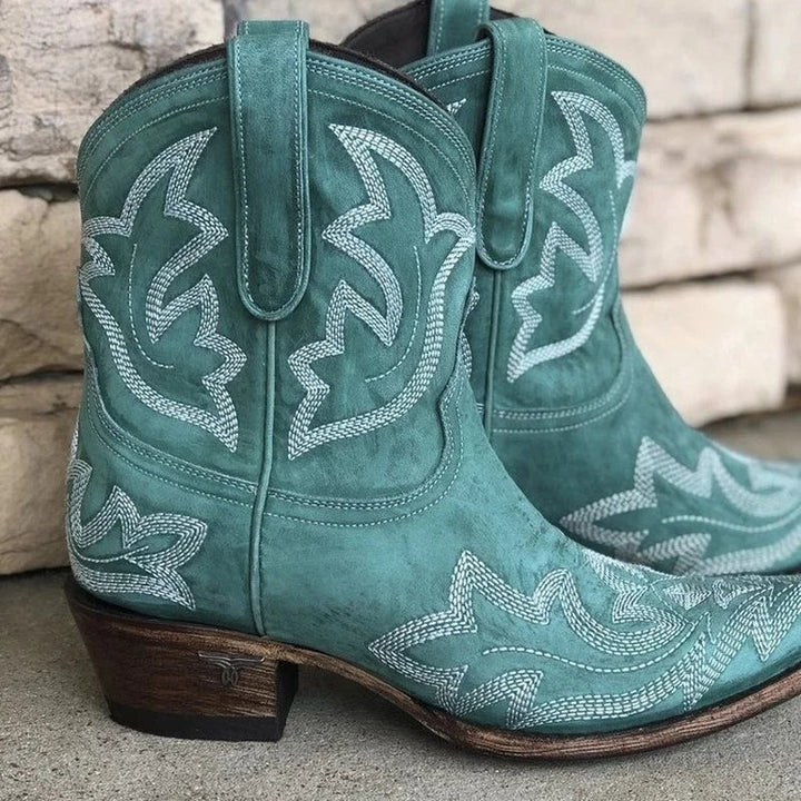 Leather Cowboy Boots with Embroidered Details