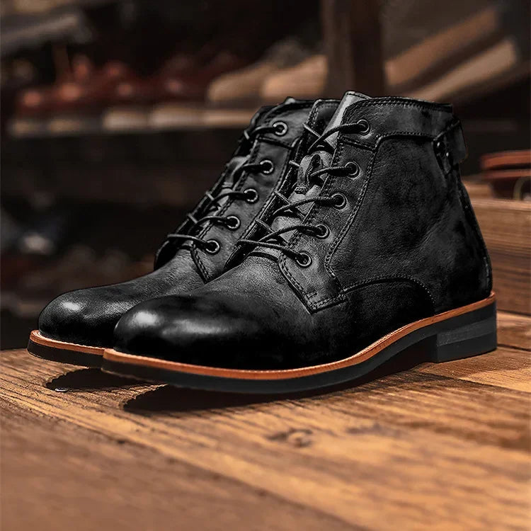 The Lucca Men’s Lace Up Vintage Faux Leather Ankle Boots