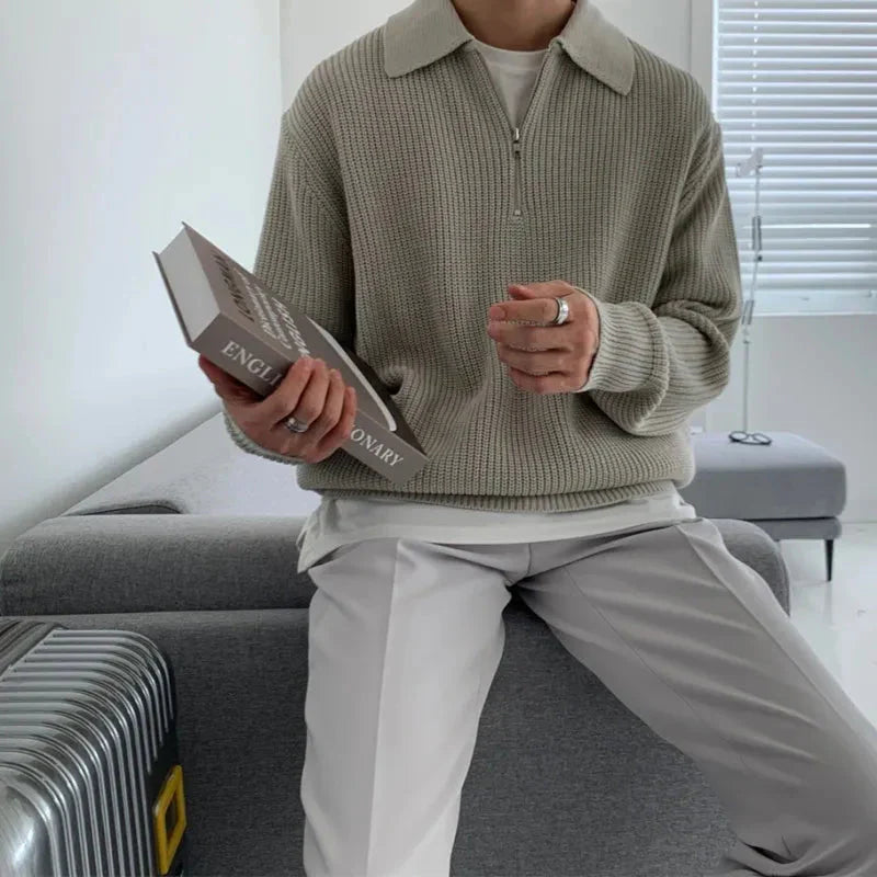 The Siena Men's Half Zip Knit Ribbed Sweater