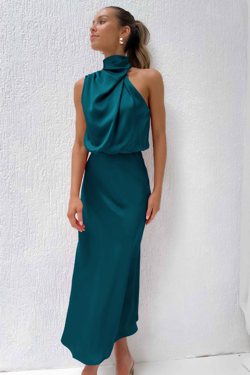 Women's Maxi Dress with Asymmetric Neckline