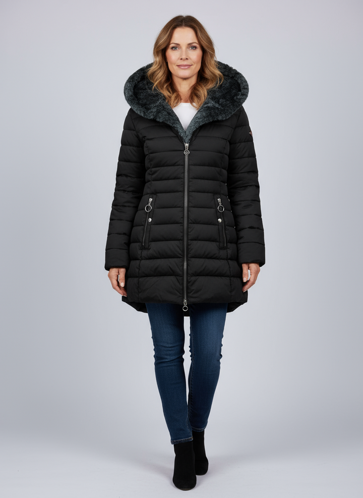 Women's Fur Hooded Puffer Coat – Long Quilted Winter Jacket