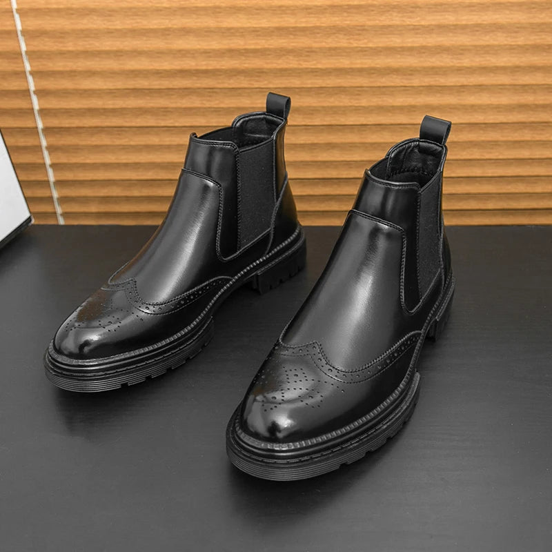 The Eastbourne Men&#39;s Smart Brogue Leather Chelsea Boots