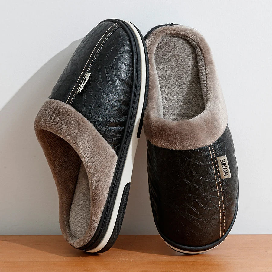 The Lampeter Men's Warm Fur Lined Leather Mule House Shoes