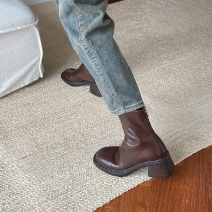 Square Toe Block Heel Ankle Boots for Women