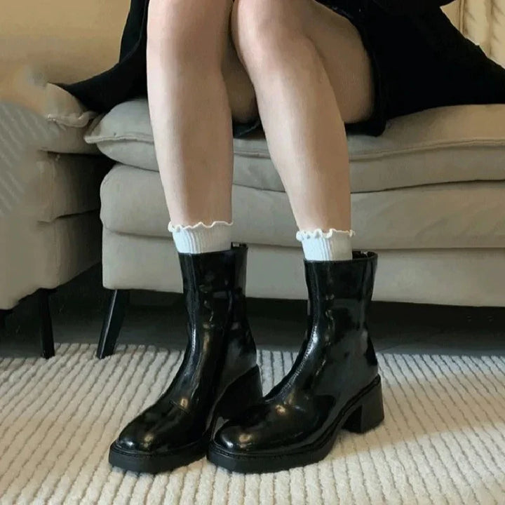 Square Toe Block Heel Ankle Boots for Women