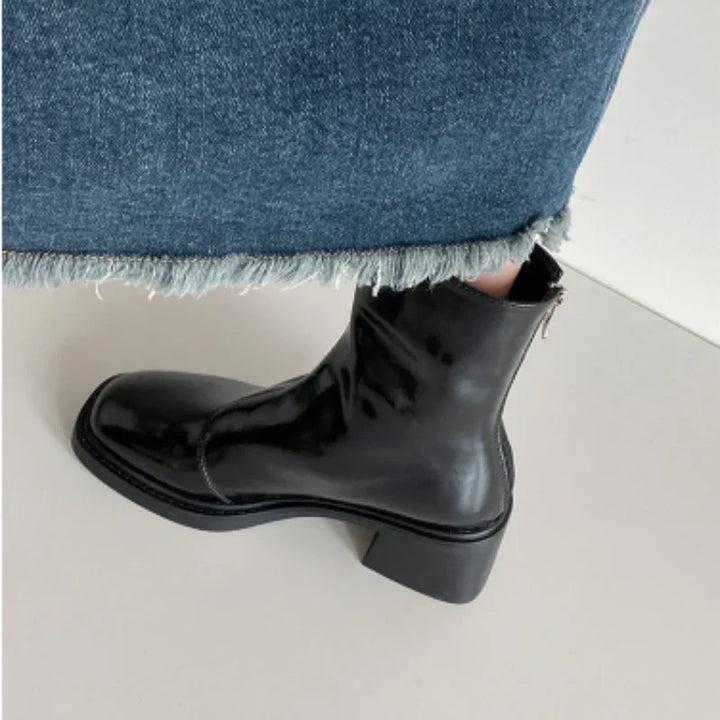 Square Toe Block Heel Ankle Boots for Women