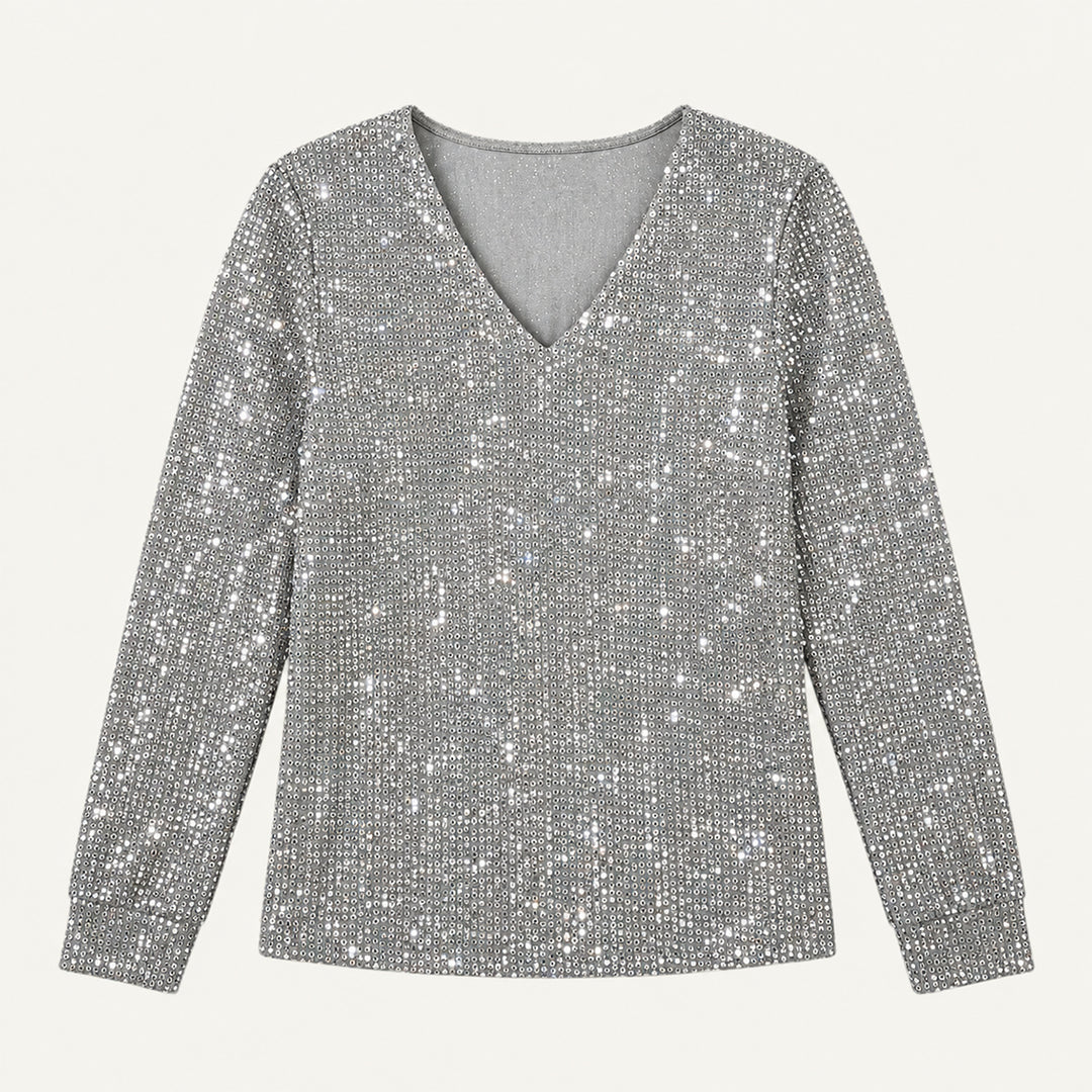 Women's Glitter V Neck Long Sleeve Top
