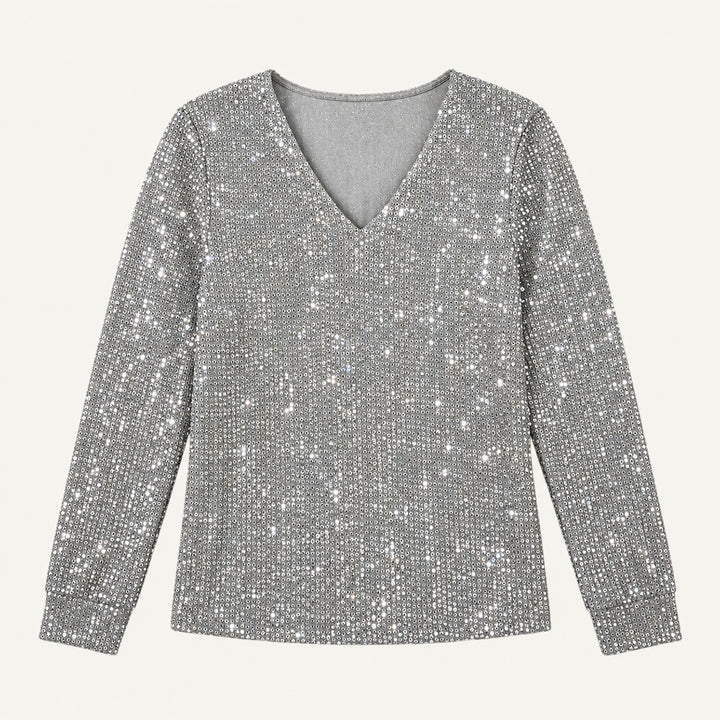 Women's Glitter V Neck Long Sleeve Top