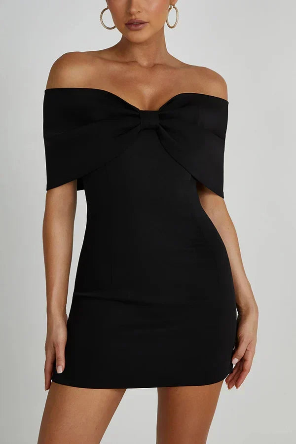 Women's Off Shoulder Mini Dress with Bow