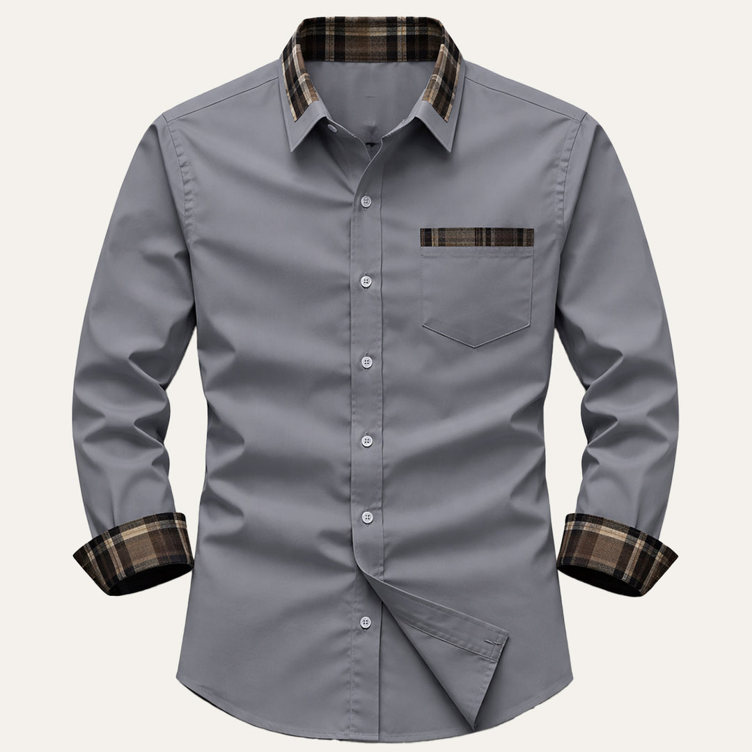 The Amelia Men’s Casual Button Up Dress with Plaid Collar & Cuffs
