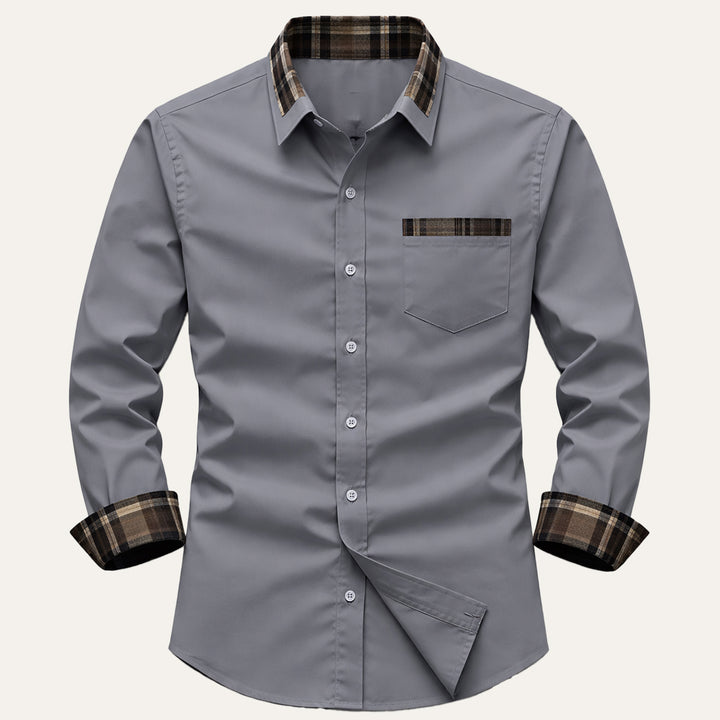 The Amelia Men’s Casual Button Up Dress with Plaid Collar & Cuffs