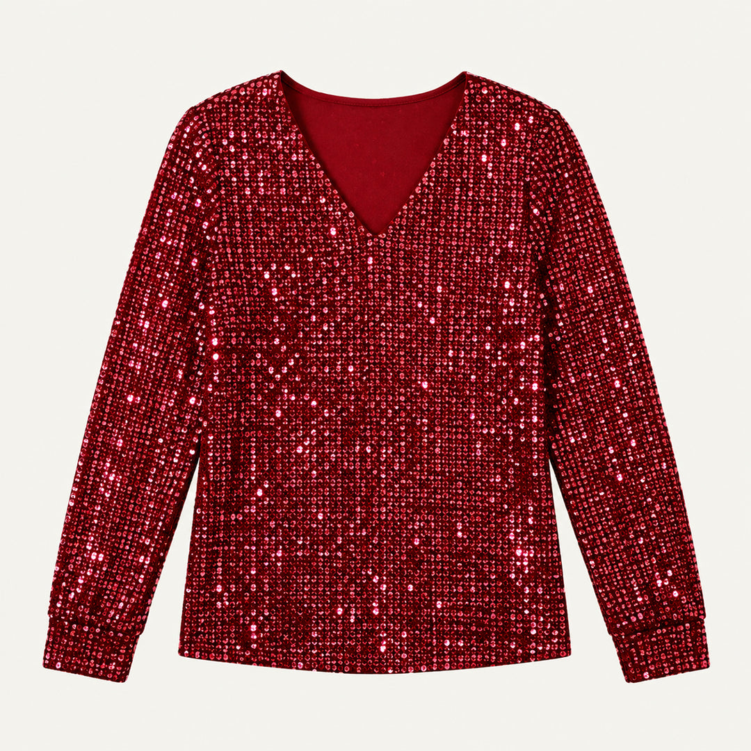Women's Glitter V Neck Long Sleeve Top