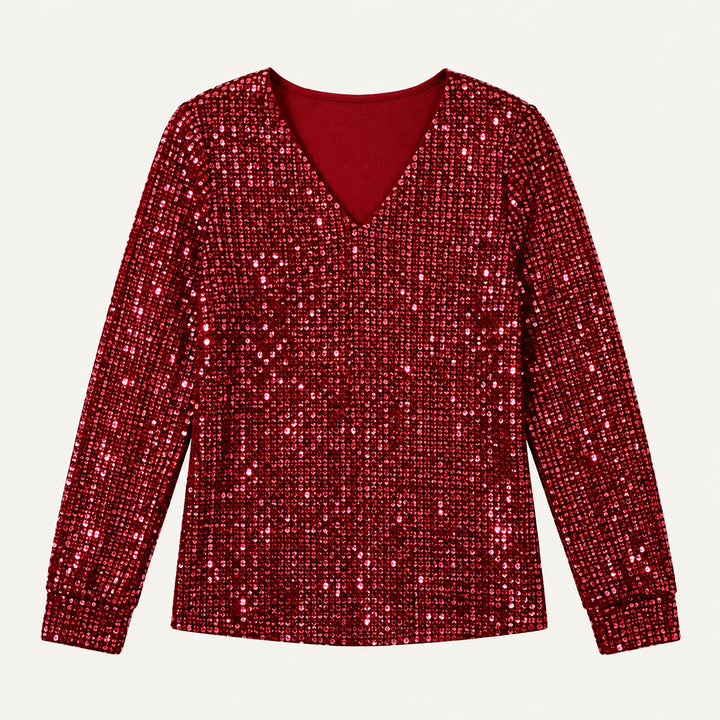 Women's Glitter V Neck Long Sleeve Top