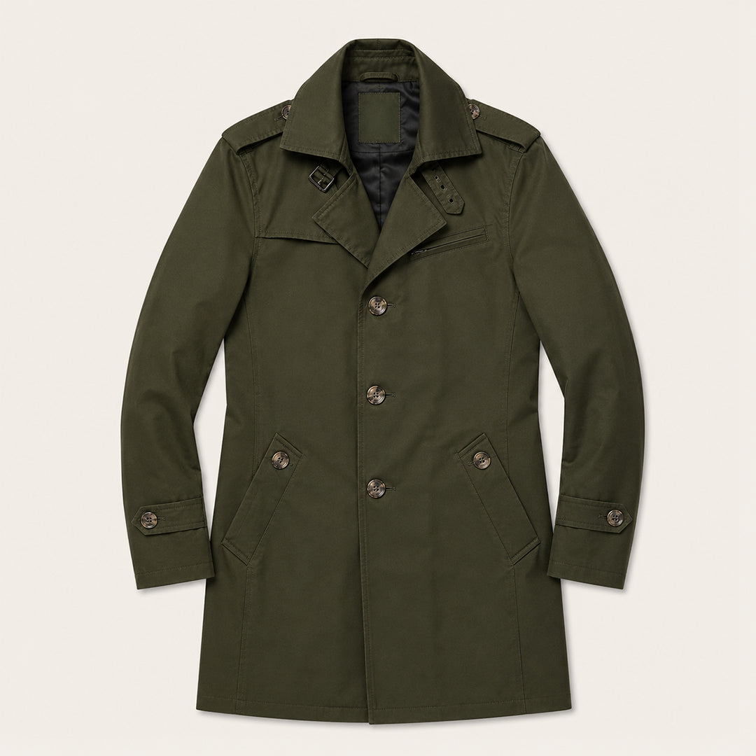 The Riomaggiore Men's Slim Notched Collar Single Breasted Trench Coat