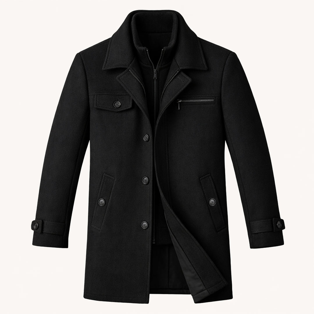 The Windermere Men’s Smart Wool Blend Jacket with Zipper and Button Closure