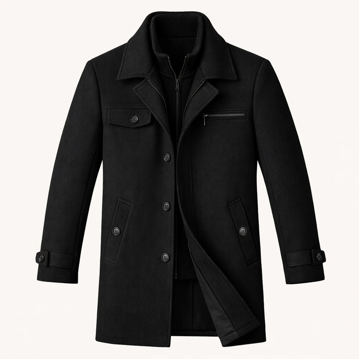 The Windermere Men’s Smart Wool Blend Jacket with Zipper and Button Closure