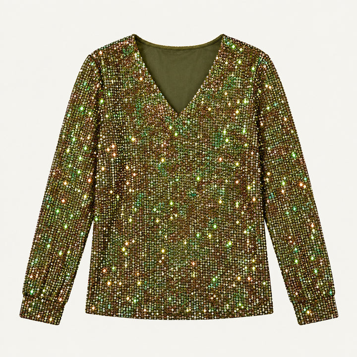 Women's Glitter V Neck Long Sleeve Top