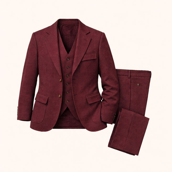 The Como Men’s Smart 3 Piece Tweed Suit – Herringbone Blazer, Waistcoat & Pants