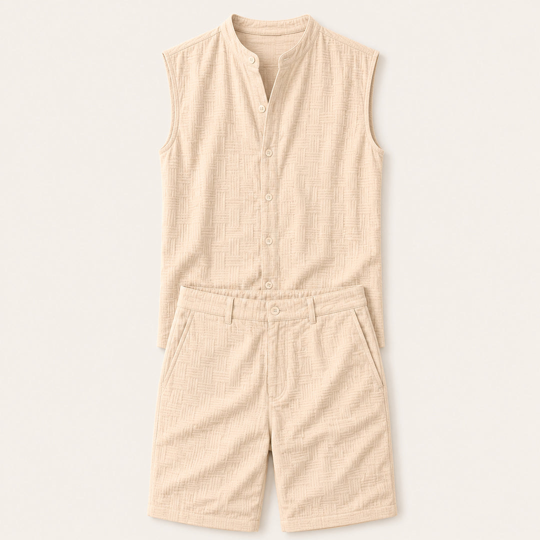 The Ironbridge Men’s Summer Sleeveless Button Up Shirt & Shorts Set
