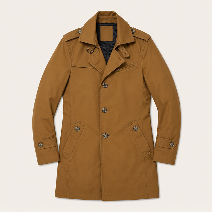 The Riomaggiore Men's Slim Notched Collar Single Breasted Trench Coat