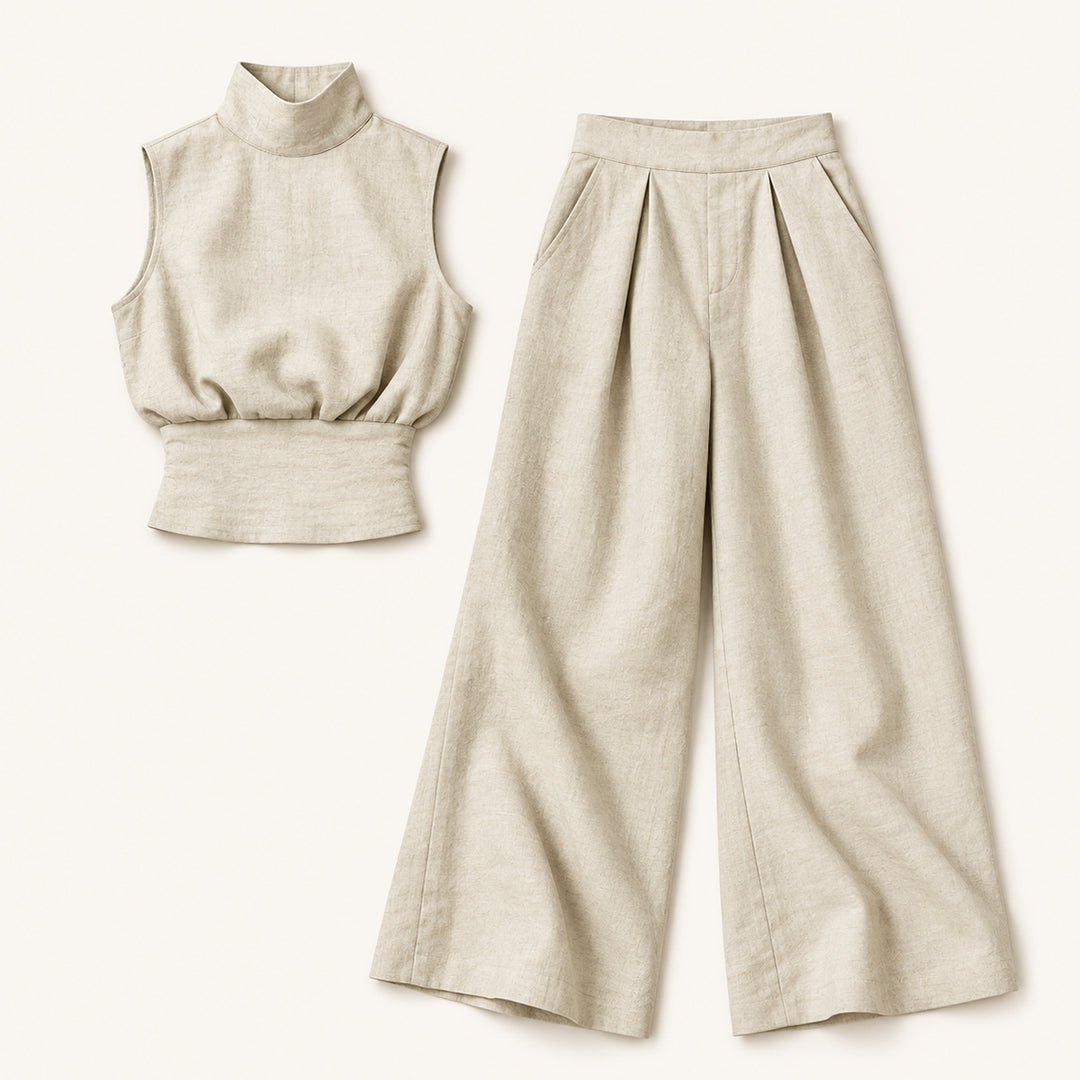 Women's Chic Sleeveless Blouse and Wide Leg Trousers Set