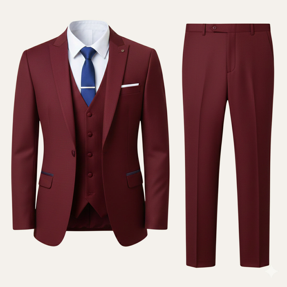 The Trebbiano Men’s 3 Piece Suit – Elegant Slim Fit Formal Tuxedo Set