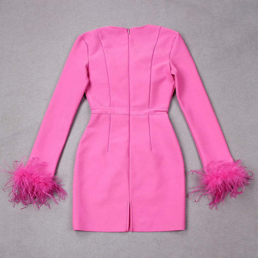 Women's Corset Mini Dress with Feather Cuffs
