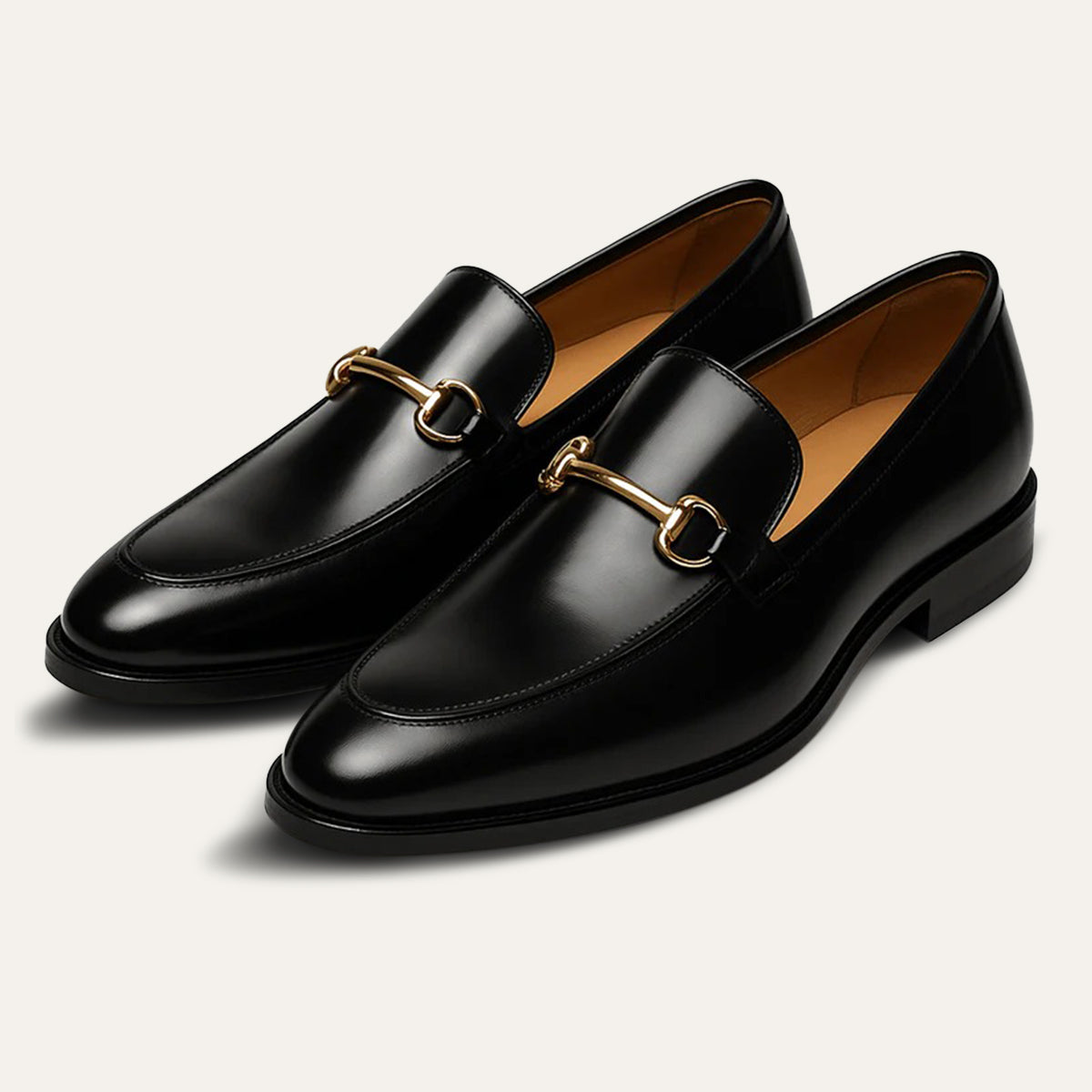 The Caernarfon Men's Black Leather Horsebit Foral Loafers