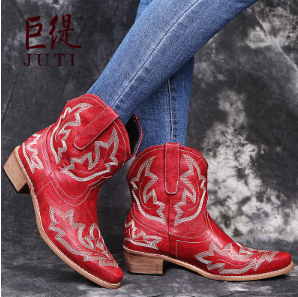 Leather Cowboy Boots with Embroidered Details