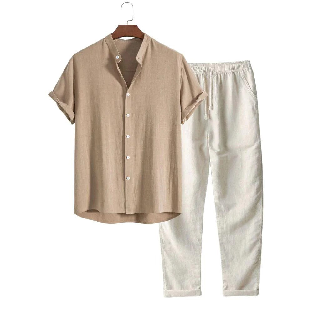 The Danville Men's Linen Collar Shirt & Drawstring Trousers Set