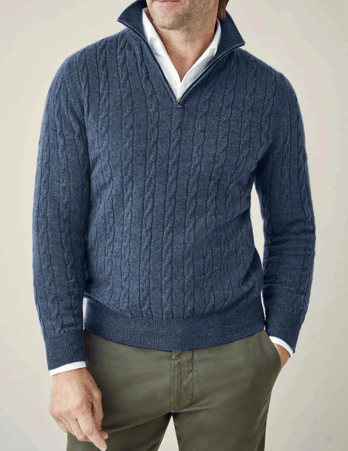 The St. Moritz Cable Knit Zipper Sweater for Men - Old Money Style