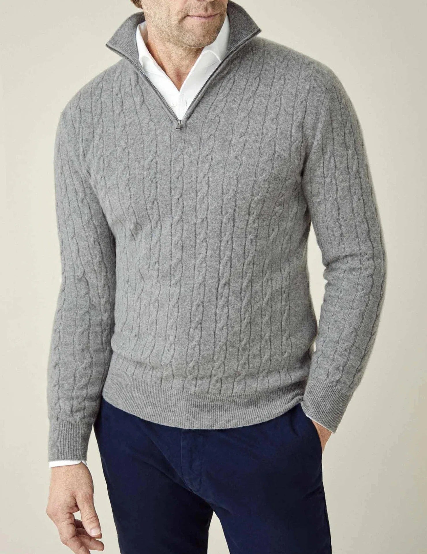 The St. Moritz Cable Knit Zipper Sweater for Men - Old Money Style