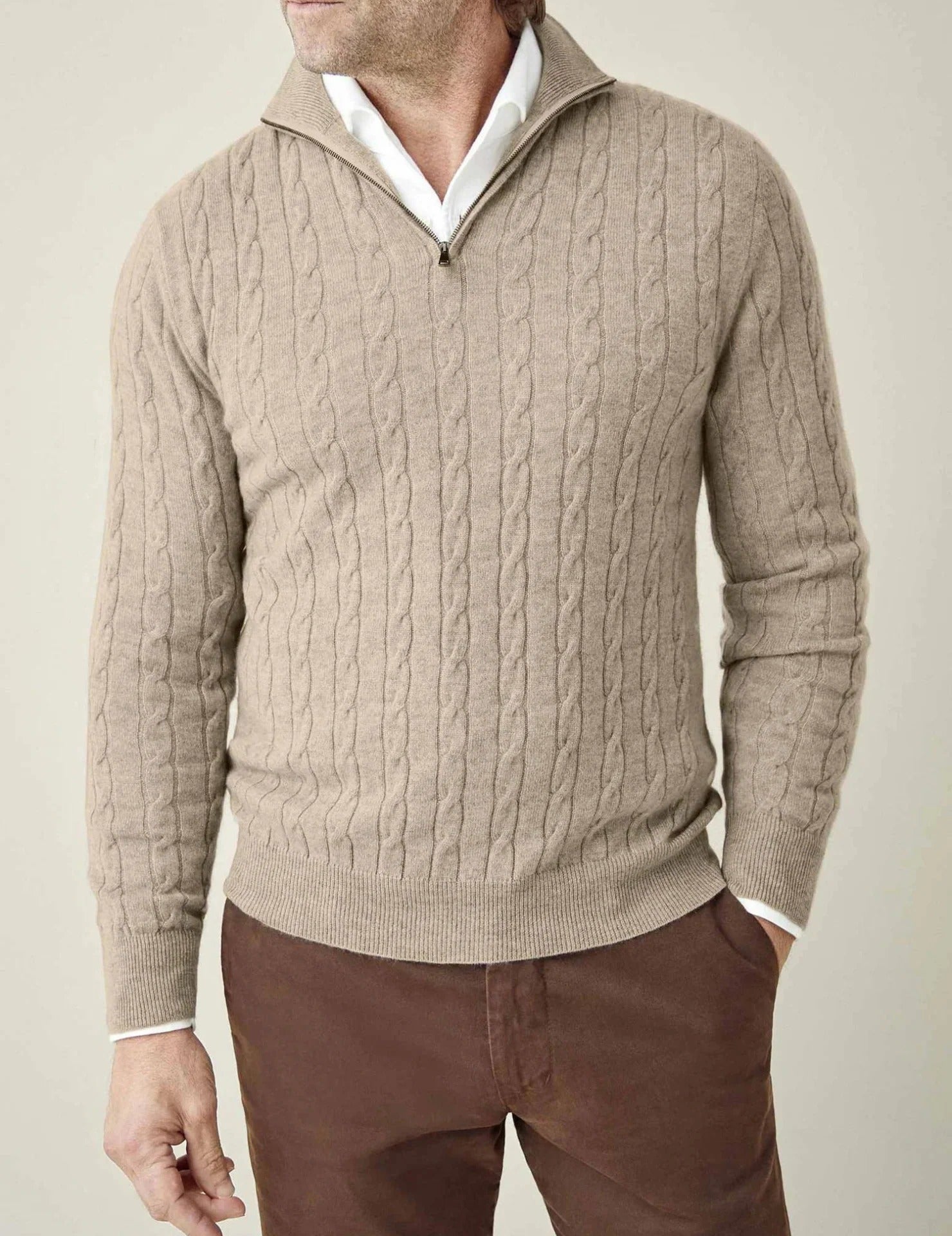 The St. Moritz Cable Knit Zipper Sweater for Men - Old Money Style