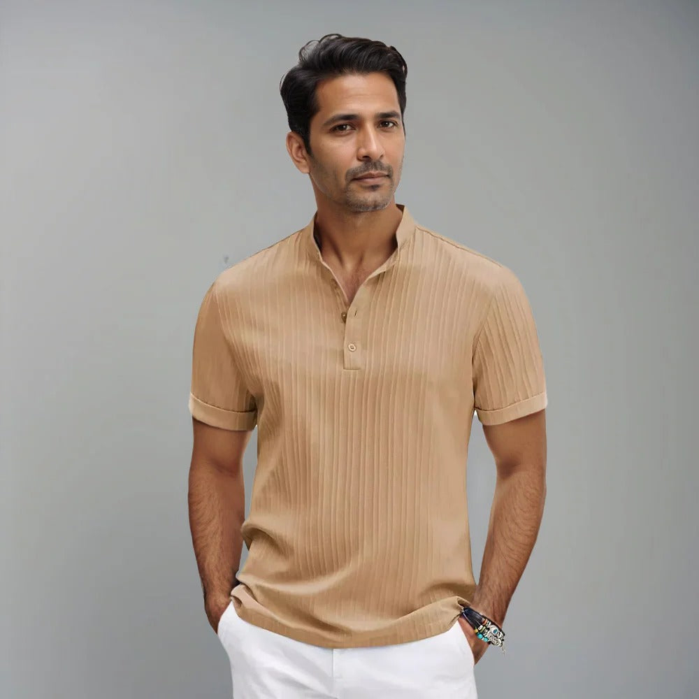 The Bentonville Men's Ribbed Stand Collar Polo Shirt