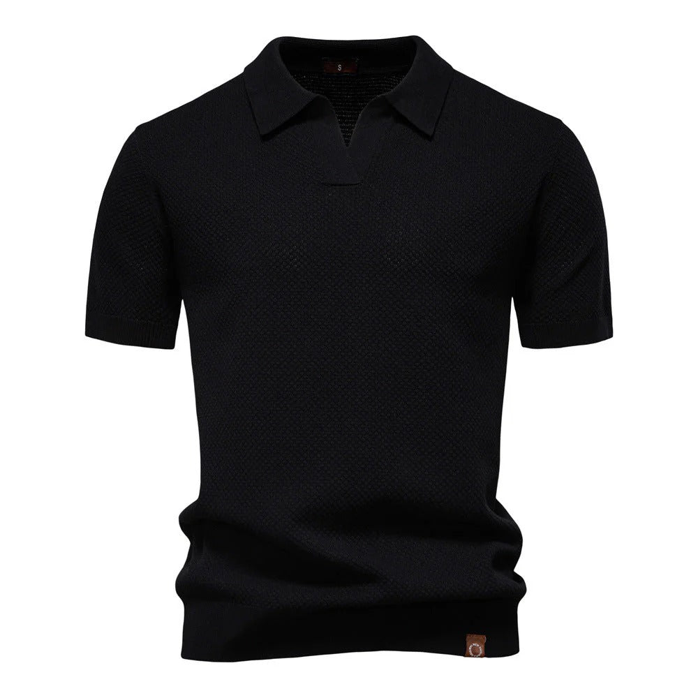The Oakland Hills Men's Textured Knit Open Collar Polo Shirt