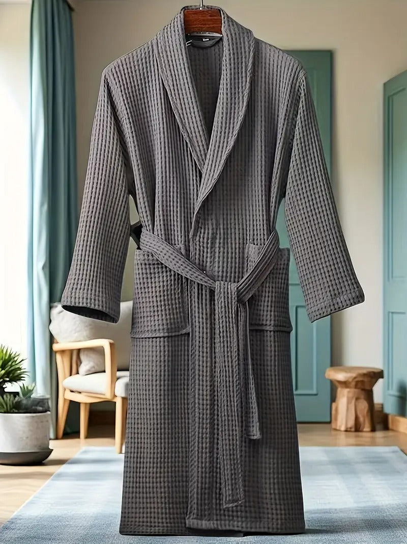 The Eastbourne Men's Cotton Waffle Lightweight Spa Bathrobe with Belt