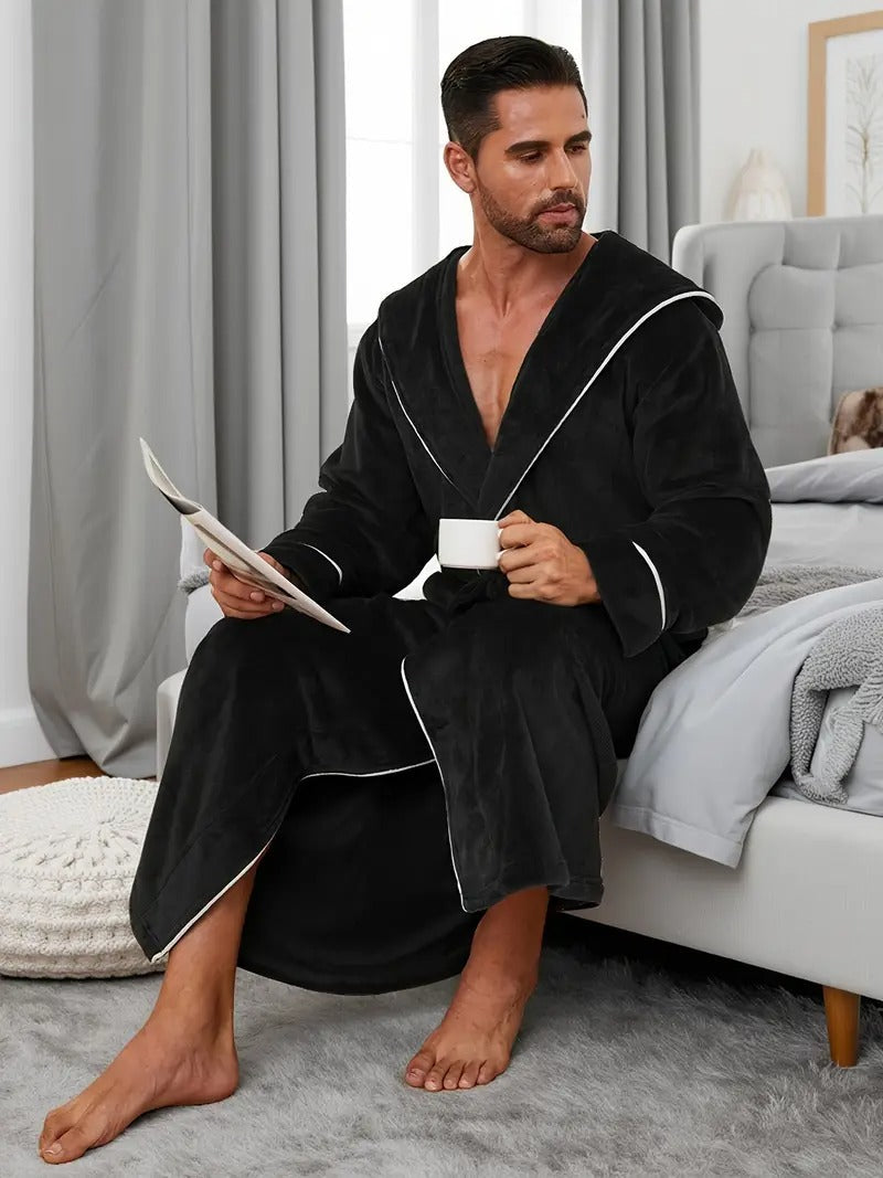 The Kenilworth Men's Hooded Fleece Long Bathrobe with Belt