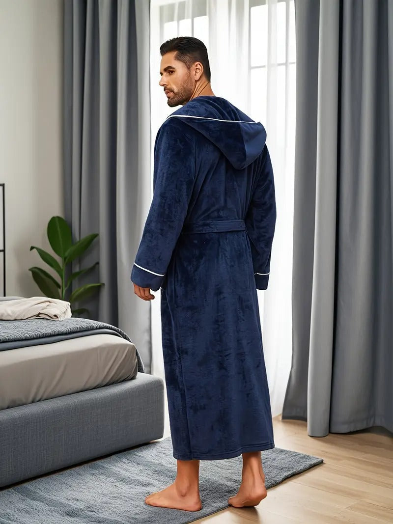 The Kenilworth Men's Hooded Fleece Long Bathrobe with Belt