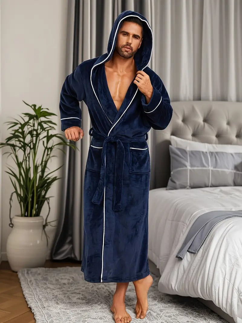 The Kenilworth Men's Hooded Fleece Long Bathrobe with Belt