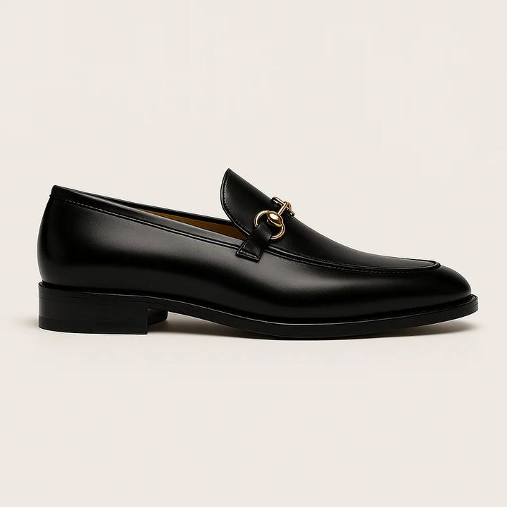 The Caernarfon Men's Black Faux Leather Horsebit Foral Loafers
