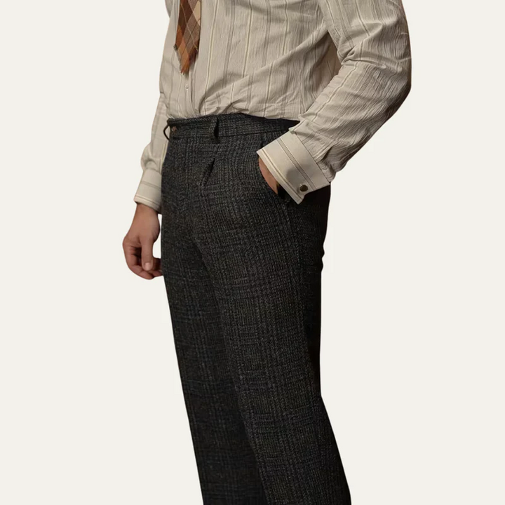 The Berrima Men’s Smart Casual Tweed Check Tailored Dress Pants – Black
