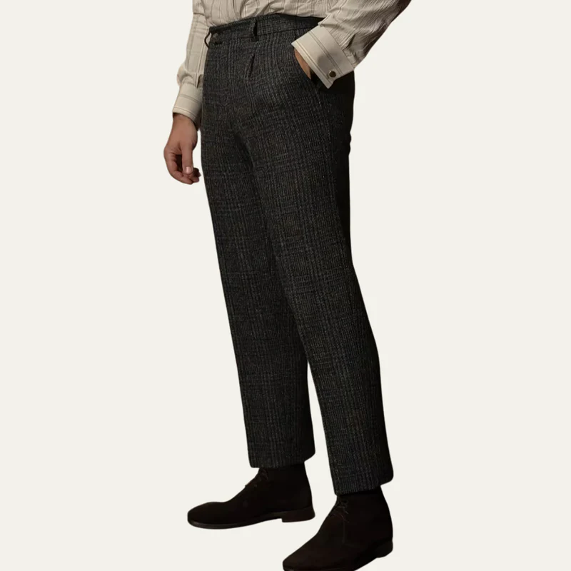 The Berrima Men’s Smart Casual Tweed Check Tailored Dress Pants – Black