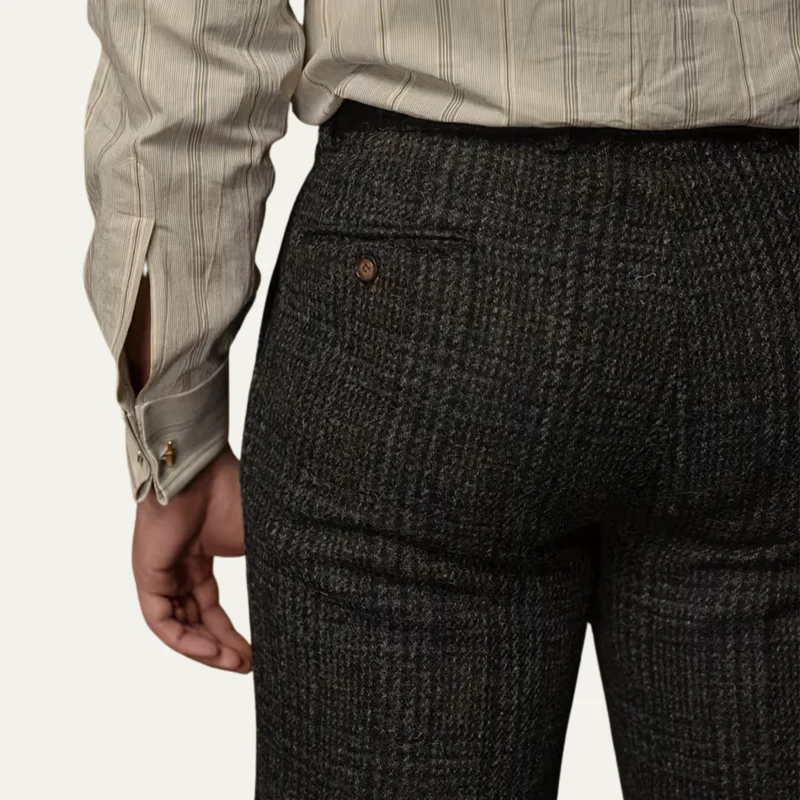 The Berrima Men’s Smart Casual Tweed Check Tailored Dress Pants – Black