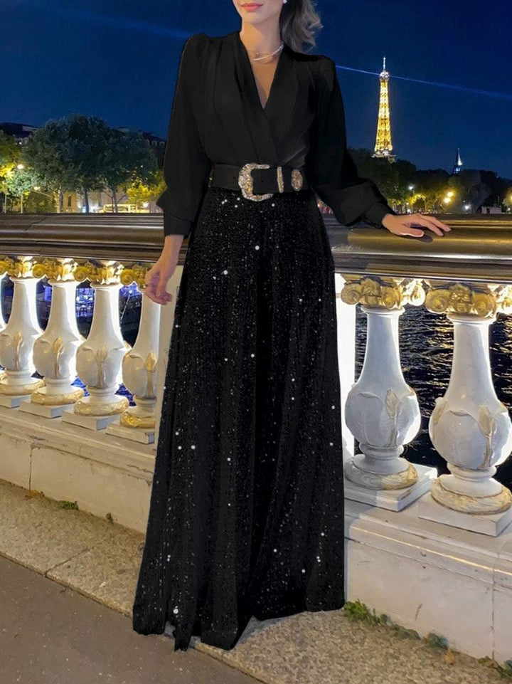 Women's Black and White Sequin Evening Dress