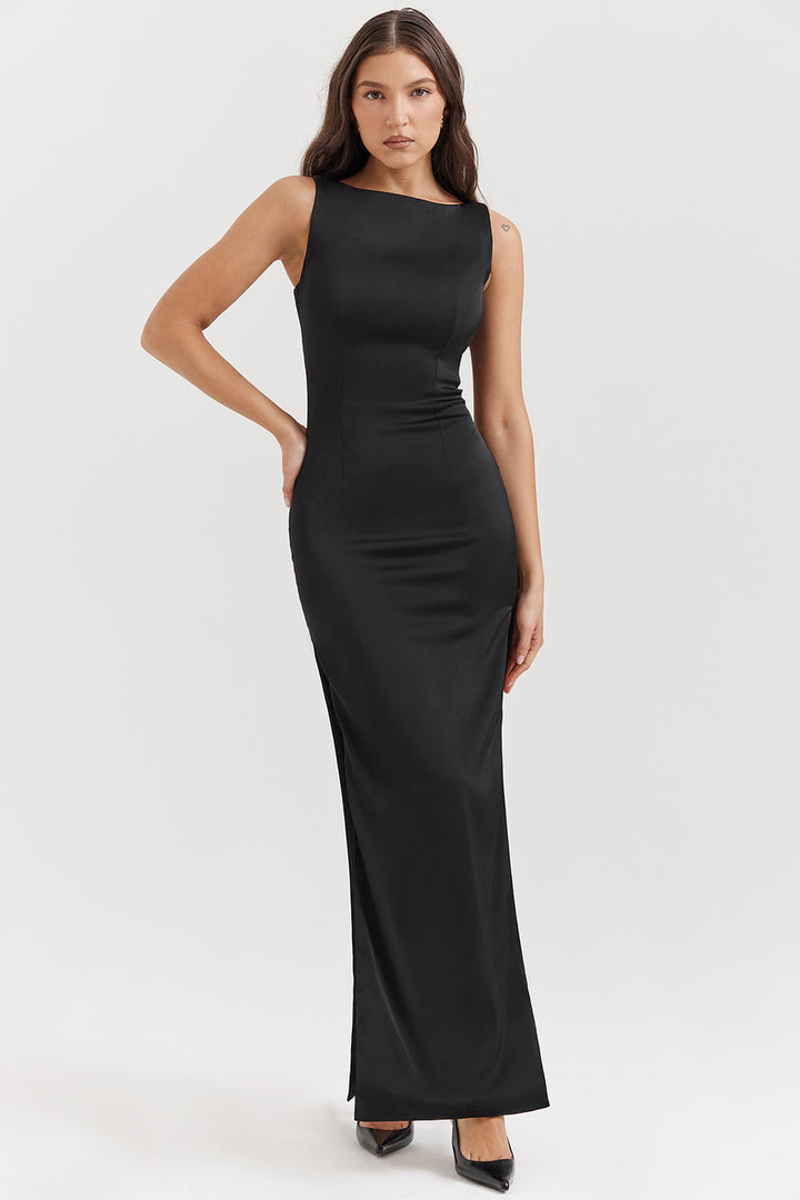 Women's Minimal Black Sleeveless Evening Gown
