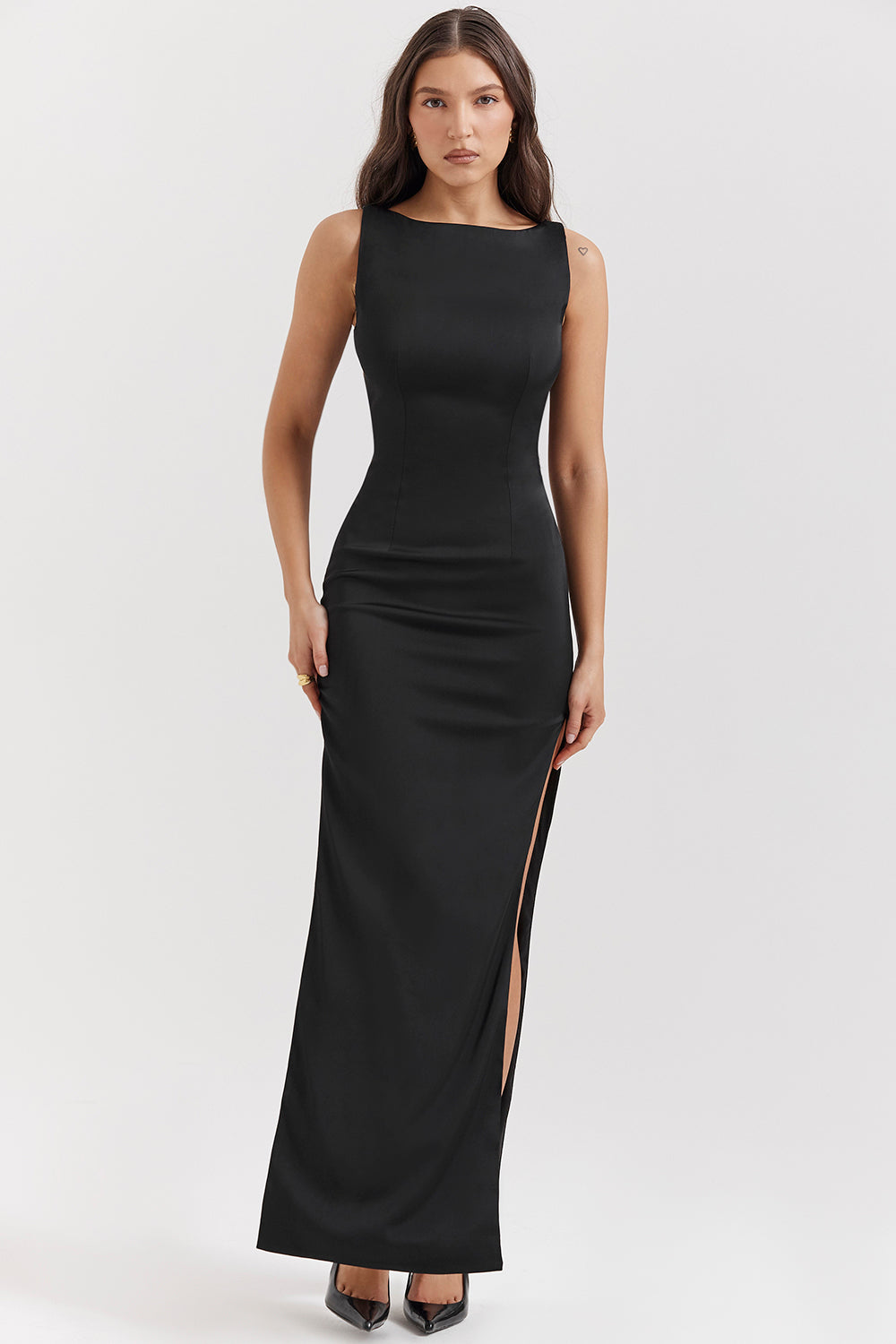 Women's Minimal Black Sleeveless Evening Gown