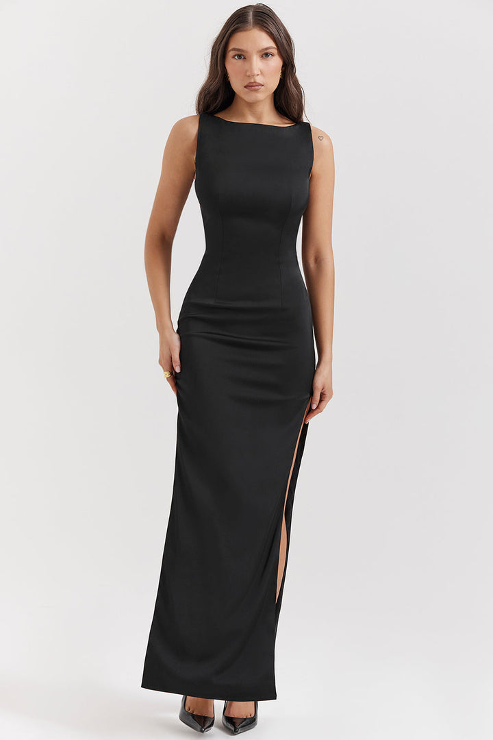 Women's Minimal Black Sleeveless Evening Gown